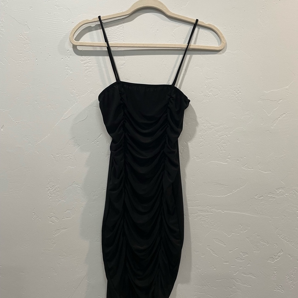 Chic Black Ruched Mini Dress